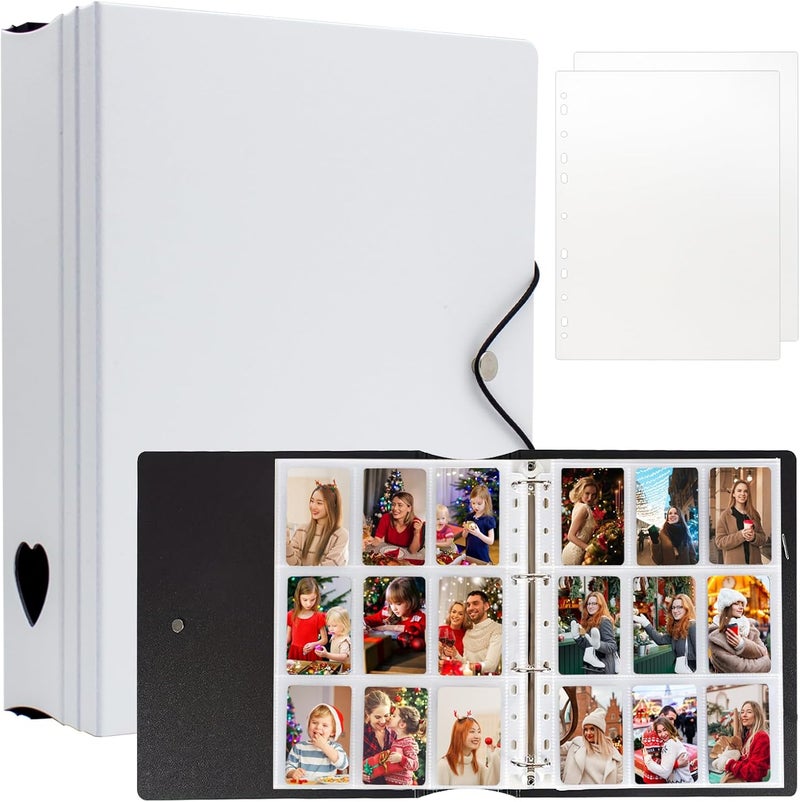 Ablus A4 Kpop Photocard Binder, 4 Ring Binder Photo Album for Fujifilm Instax Mini Camera Polaroid Printer Photo Film, 2x3 inch Kpop Photocard Holder Book with 25 Pages 9 Pocket (White) - Image 1